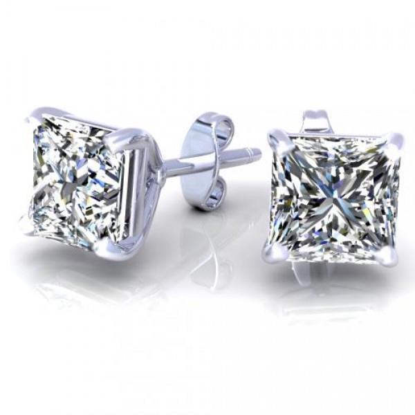 1.5 Carat Princess Cut Stud Diamond Earring White Gold 14K - Stud Earrings-harrychadent.ca