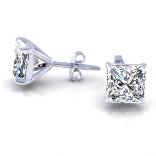 1.5 Carat Princess Cut Stud Diamond Earring White Gold 14K - Stud Earrings-harrychadent.ca