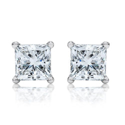 1.5 Ct Four Prong Set Princess Natural Earth Mined Diamond Stud Earring 14K White Gold