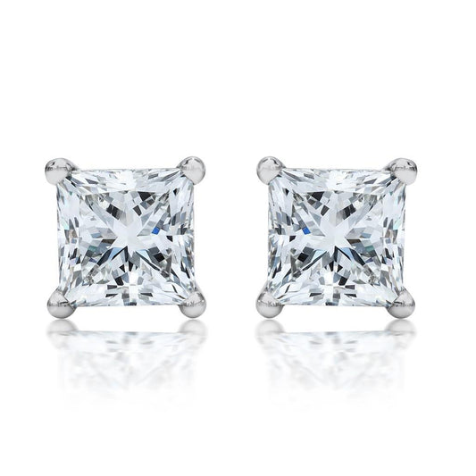 1.5 Ct Four Prong Set Princess Diamond Stud Earring 14K White Gold - Stud Earrings-harrychadent.ca