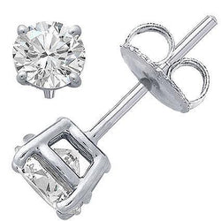 1.5 Ct Prong Set Round Natural Earth Mined Diamond Stud Earring 14K White Gold