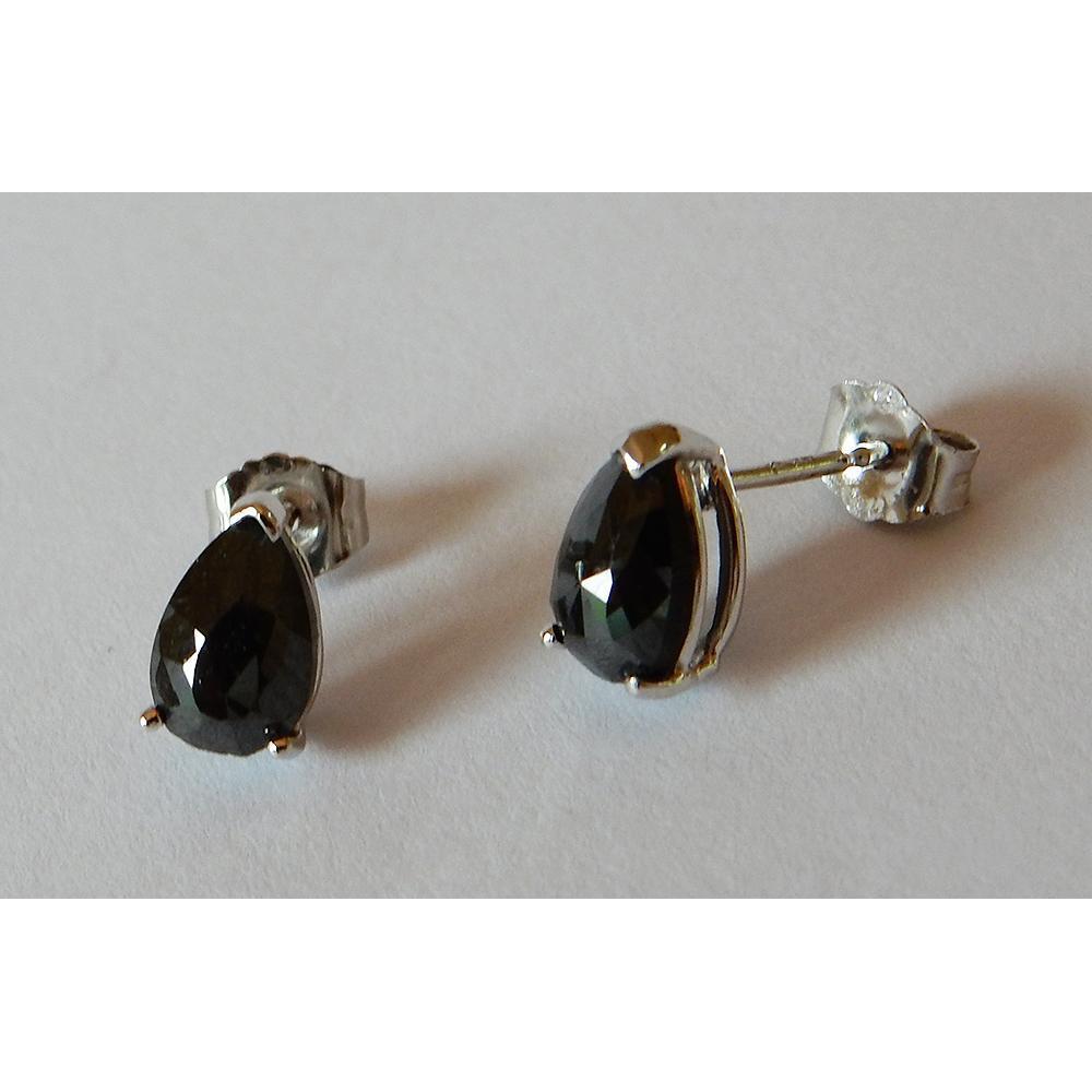 1.50 Carats Pear Stud Earrings Black Diamonds White Gold 14K Finish - Stud Earrings-harrychadent.ca