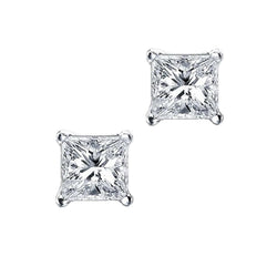 1.70 Ct Princess Cut Natural Earth Mined Diamond Stud Earrings White Gold 14K Prong Set