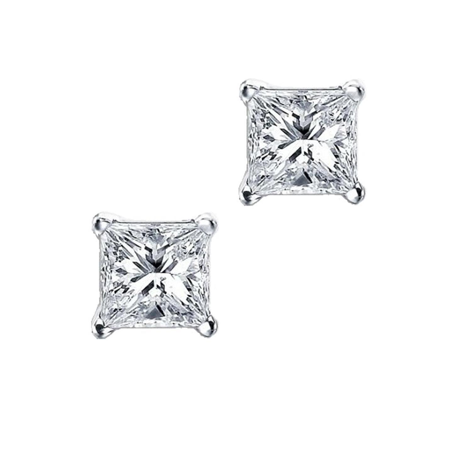 1.70 Ct Princess Cut Diamond Stud Earrings White Gold 14K Prong Set - Stud Earrings-harrychadent.ca