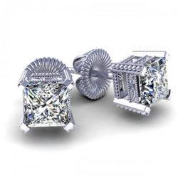 1.70 Ct Princess Solitaire Diamond Stud Earring 14K White Gold