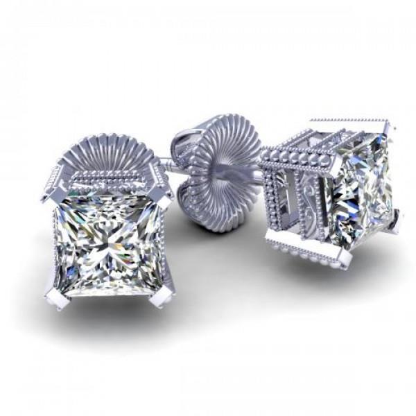 1.70 Ct Princess Solitaire Diamond Stud Earring 14K White Gold - Stud Earrings-harrychadent.ca