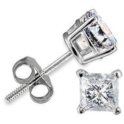 1 Carat Princess Cut Four Prong Set Natural Earth Mined Diamond Stud Earring