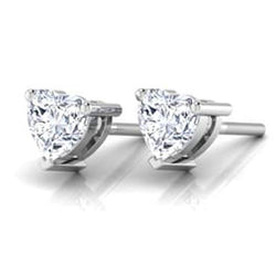 1 Carat Prong Set Heart Cut Natural Earth Mined Diamond Stud Earring 14K White Gold