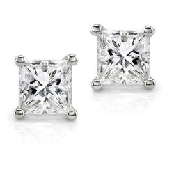 1 Carat Prong Set Princess Cut Natural Earth Mined Diamond Stud Earring 14K White Gold