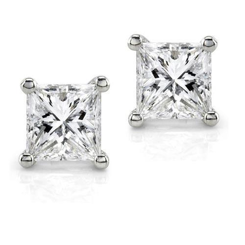 1 Carat Prong Set Princess Cut Diamond Stud Earring 14K White Gold - Stud Earrings-harrychadent.ca