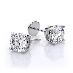 1 Carat Round 4 Prong Set Natural Earth Mined Diamond Stud Earring 14K White Gold