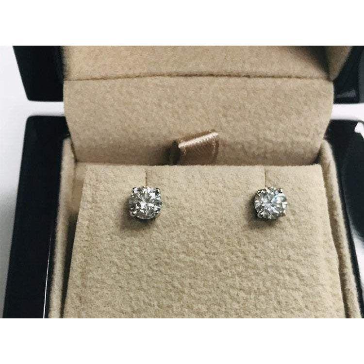 1 Carat Round Diamond Stud Earrings - Stud Earrings-harrychadent.ca