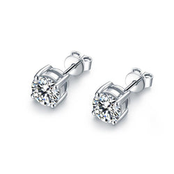 1 Carat Solitaire Round Cut Natural Earth Mined Diamond Stud Earring 14K White Gold