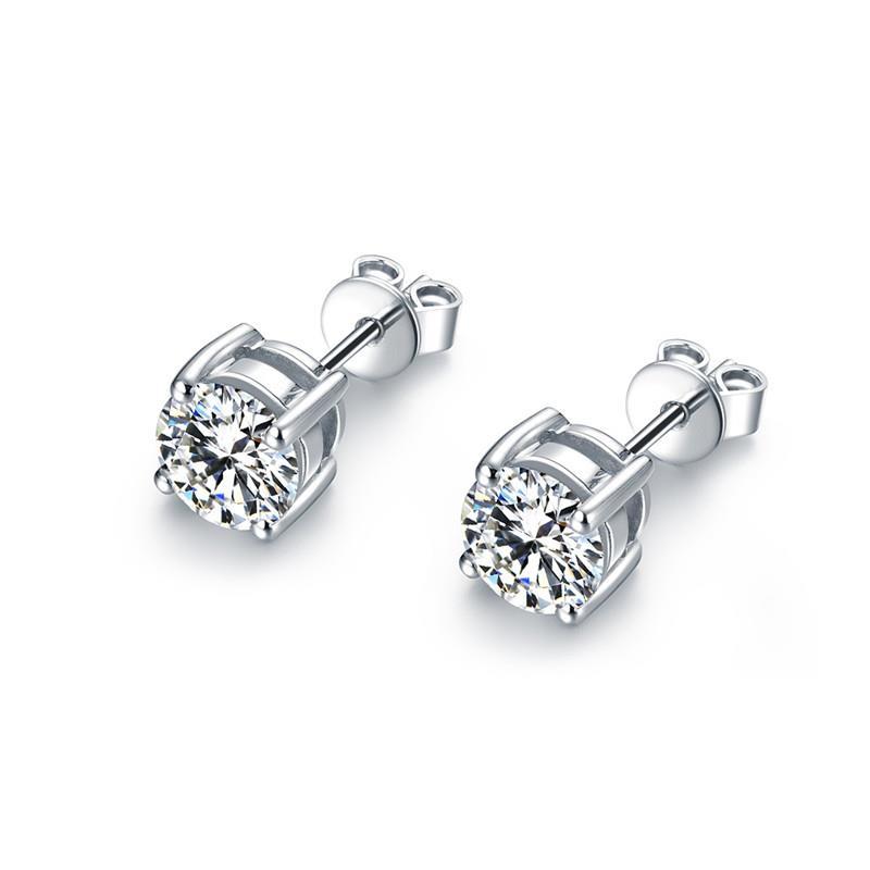 1 Carat Solitaire Round Cut Diamond Stud Earring 14K White Gold - Stud Earrings-harrychadent.ca