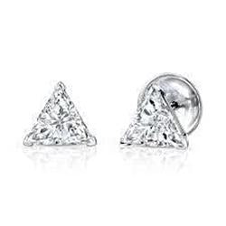 1 Carat Trilliant Cut Diamond Stud Women Earring Pair White Gold 14K - Stud Earrings-harrychadent.ca