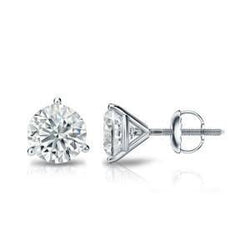 2.5 Carat Round Prong Set Natural Earth Mined Diamond Stud Earring Solid White Gold 14K