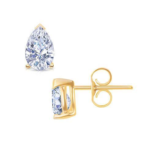 2 Carat Pear Cut Diamond Stud Earrings Yellow Gold Pushback - Stud Earrings-harrychadent.ca