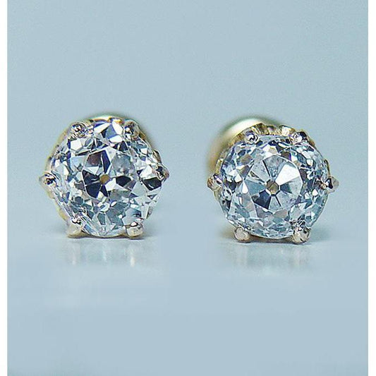 2 Carats Old Miner Round Diamond Stud Women Earring Yellow Gold - Stud Earrings-harrychadent.ca