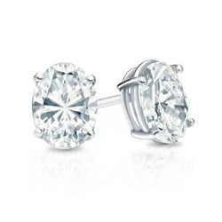 2 Carats Oval Cut Natural Earth Mined Diamond Studs Earring White Gold 14K