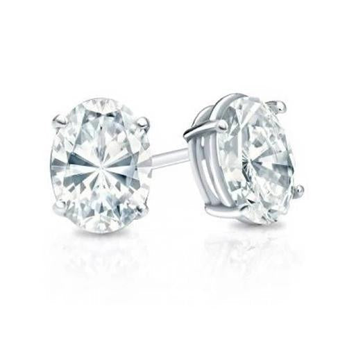 2 Carats Oval Cut Diamond Studs Earring White Gold 14K - Stud Earrings-harrychadent.ca