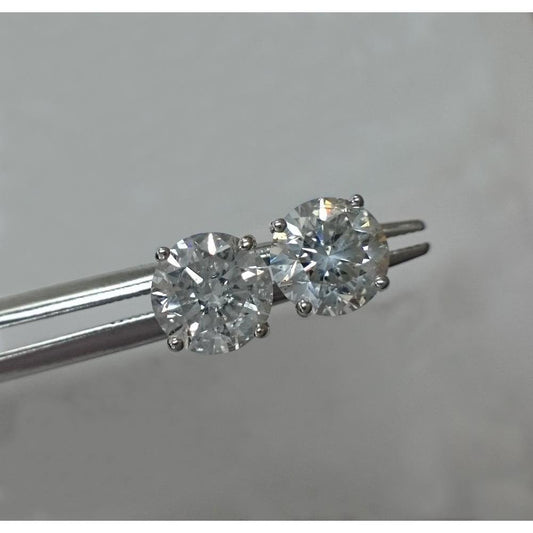 2 Carats Prong Diamond Round Stud Solitaire Earrings 14K White Gold - Stud Earrings-harrychadent.ca