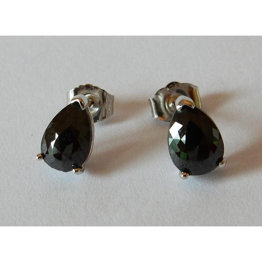 2 Carats Stud Earrings Pear Black Diamonds White Gold 14K Finish - Stud Earrings-harrychadent.ca