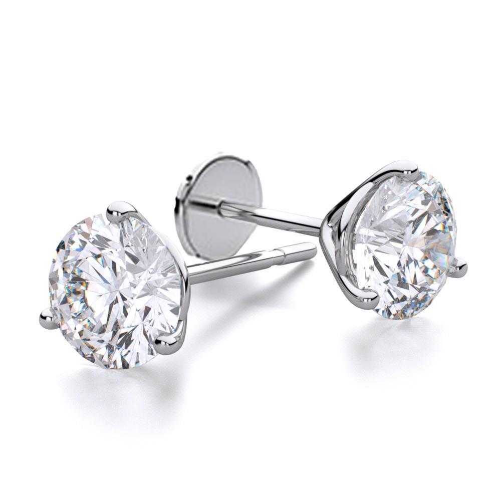 2 Carats Three Prong Set Round Cut Diamonds Stud Earrings - Stud Earrings-harrychadent.ca