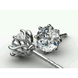 2 Ct Natural Earth Mined Diamond Stud Earring Solid White Gold Jewelry