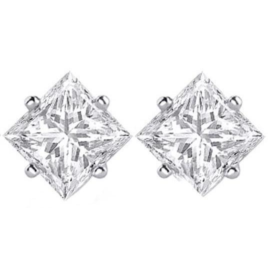2 Ct Four Prong Set Princess Cut Diamond F Vs1 Stud Earring - Stud Earrings-harrychadent.ca