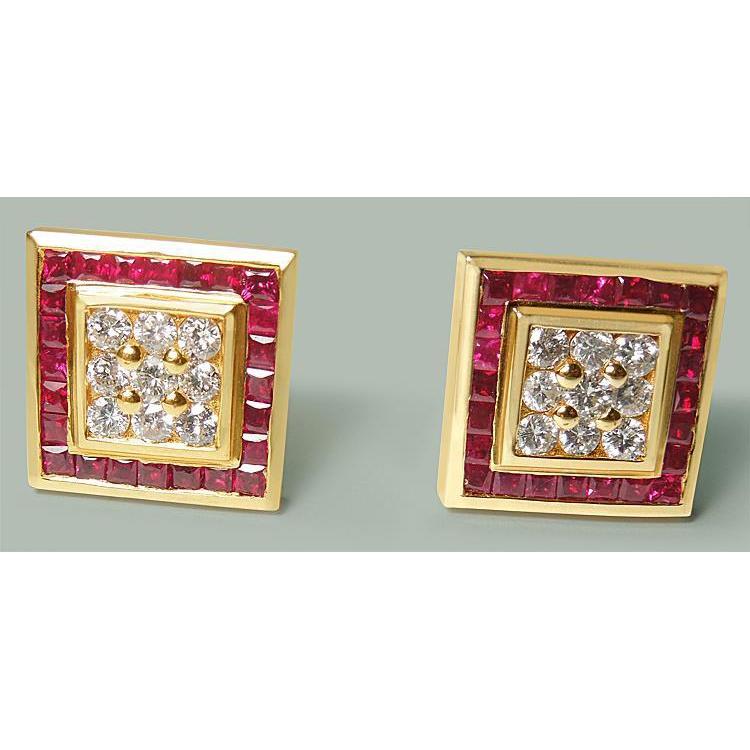 3.00 Carats Ruby & Diamonds Studs Earrings 14K Yellow Gold - Stud Earrings-harrychadent.ca