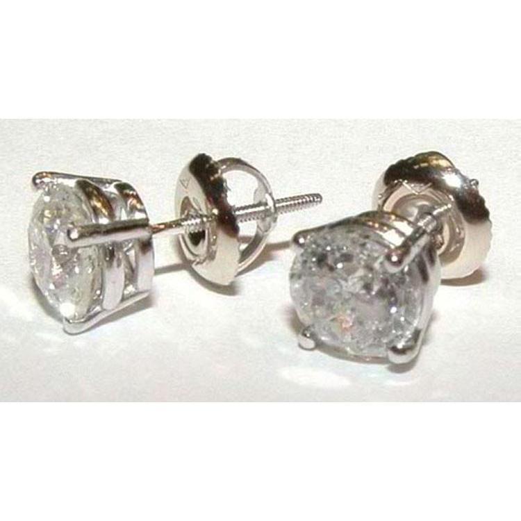 3.01 Carat Diamond Stud Earrings Round White Gold Studs - Stud Earrings-harrychadent.ca