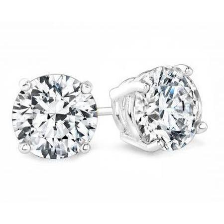 3.10 Ct Solitaire Round Cut Diamond Stud Earring White Gold 14K - Stud Earrings-harrychadent.ca