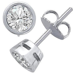 3.50 Carats Bezel Set Diamond Women Studs Earrings 14K White Gold