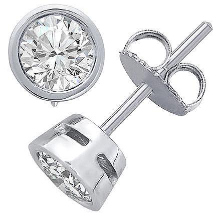 3.50 Carats Bezel Set Diamond Women Studs Earrings 14K White Gold - Stud Earrings-harrychadent.ca