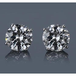 3 Carats Round Natural Earth Mined Diamond Stud Earring