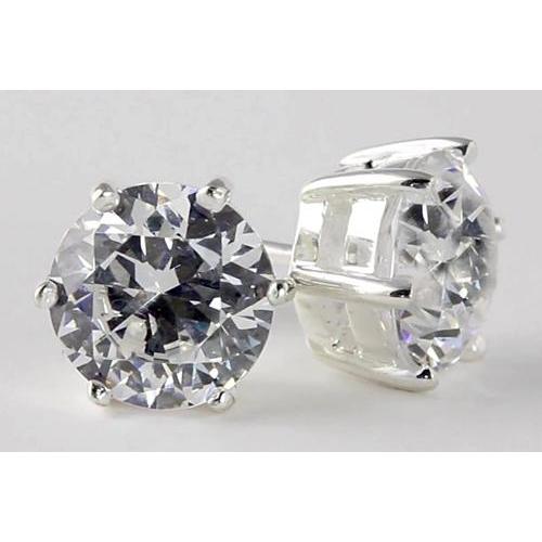 3 Carats Round Diamond Stud Earrings White Gold 14K - Stud Earrings-harrychadent.ca