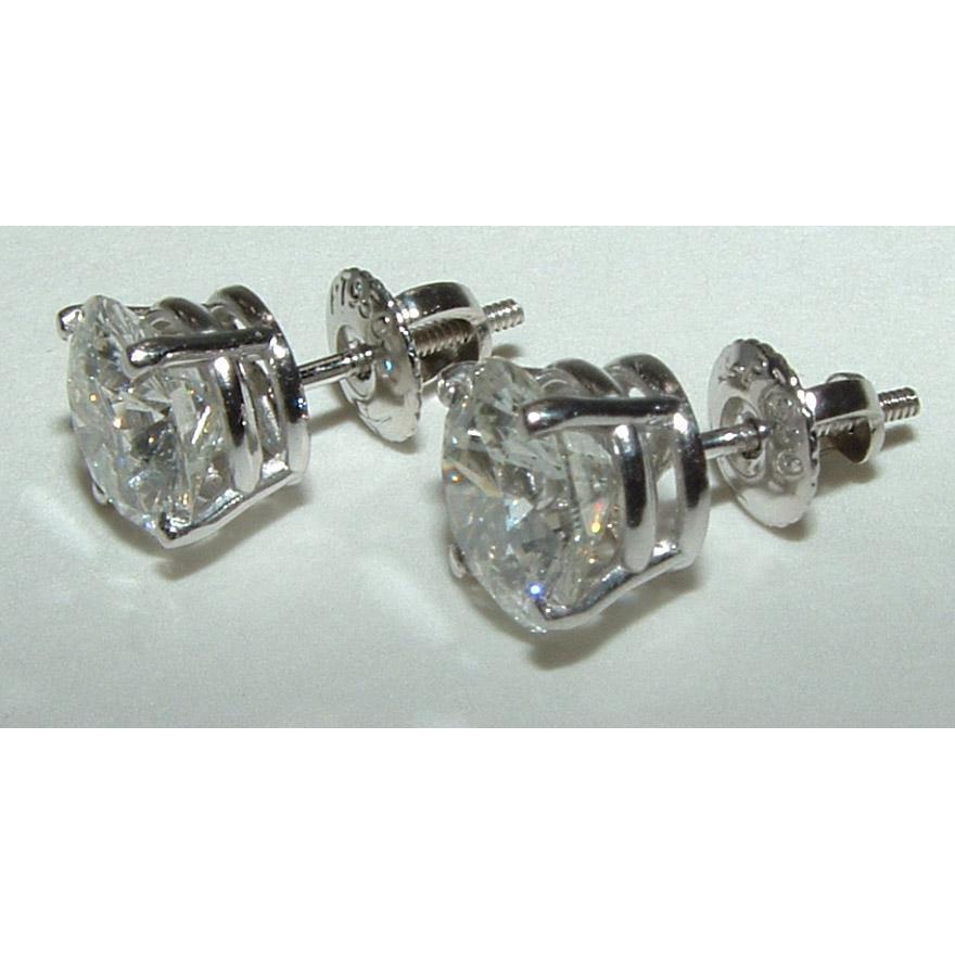 4.02 Carat F Vs1 Round Brilliant Diamond Studs Earrings Platinum - Stud Earrings-harrychadent.ca