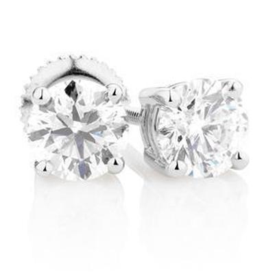 4 Carats Round Cut Prong Set Diamonds Studs Earring White Gold - Stud Earrings-harrychadent.ca