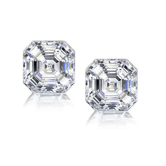 4 Carats Solitaire Asscher Cut Diamond Studs Earring - Stud Earrings-harrychadent.ca