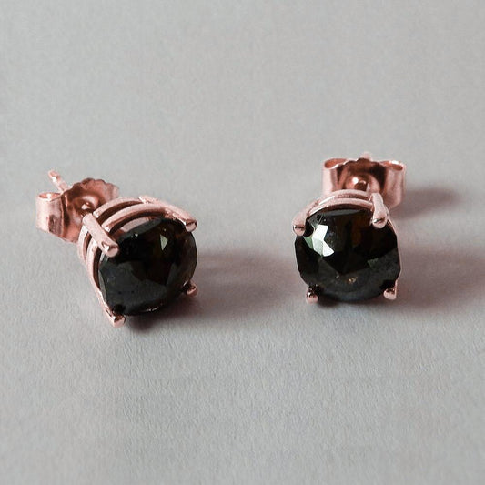 4 Carats Stud Earrings Cushion Cut Black Diamond Rose Gold 14K Finish - Stud Earrings-harrychadent.ca