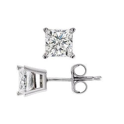 4 Prong Set Princess Natural Earth Mined Diamond Stud Earrings 2.20 Carats White Gold 14K