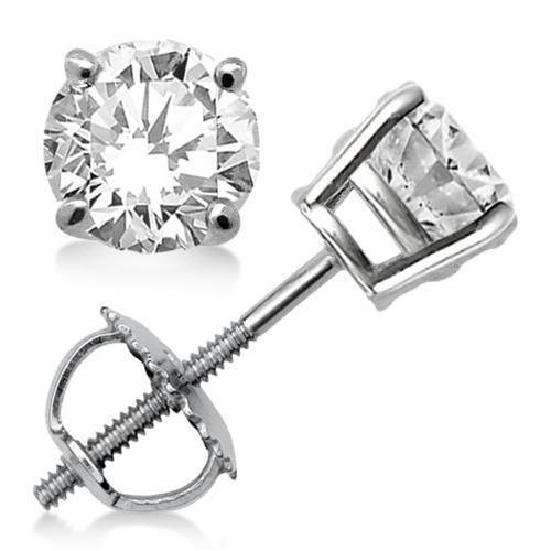 4 Prong Set Solitaire Round Diamond Stud Earring Gold 14K 1.5 Ct. - Stud Earrings-harrychadent.ca