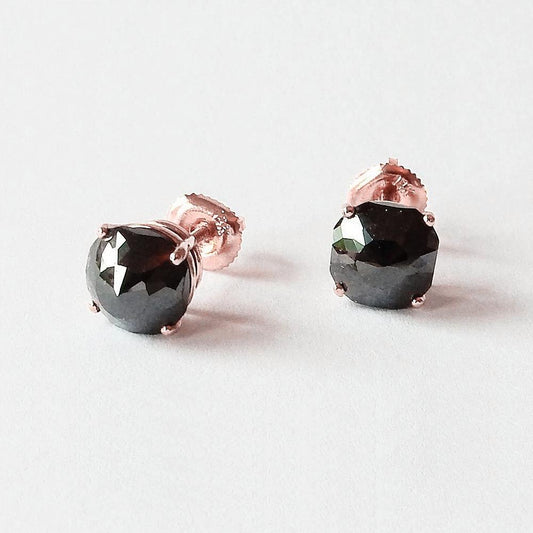 6 Carats Stud Earrings Cushion Diamond Black Eyeclean Rose Gold - Stud Earrings-harrychadent.ca
