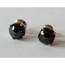 7 Carats Stud Earrings Cushion Black Natural Earth Mined Diamonds White Gold Finish