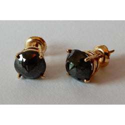 7 Carats Stud Earrings Round Black Diamonds Yellow Gold Finish