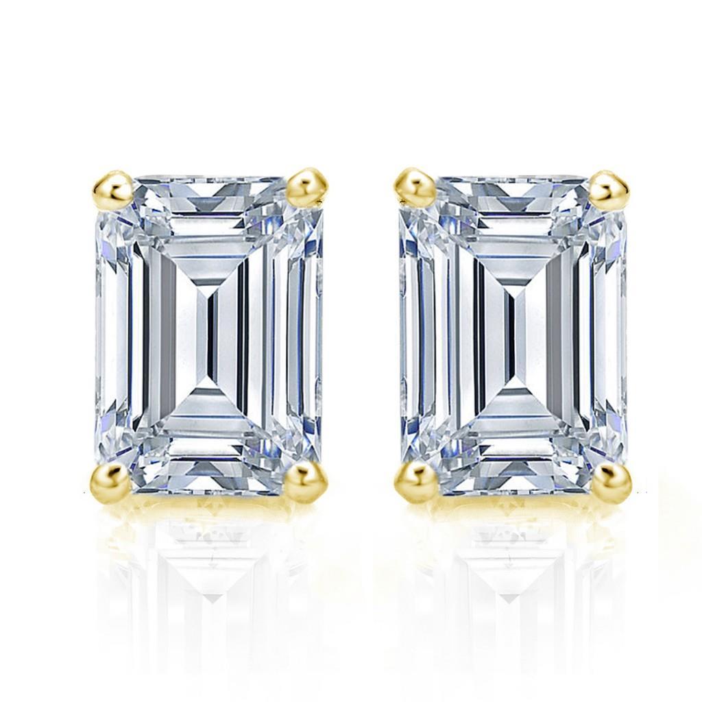 Big Emerald Cut 6 Carats Diamond Stud Earrings Women Jewelry - Stud Earrings-harrychadent.ca