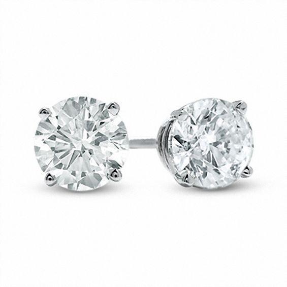Big Round Cut 4 Carats Diamonds Lady Studs Earrings 14K Wg - Stud Earrings-harrychadent.ca