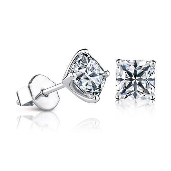 Cushion Cut 2.00 Carats Diamonds Ladies Studs Earrings Gold White - Stud Earrings-harrychadent.ca