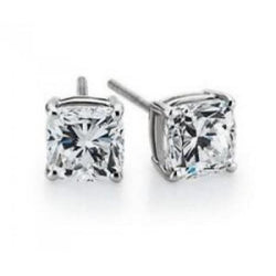 Cushion Cut Stud Natural Earth Mined Diamond Ladies Earrings 2 Carats White Gold