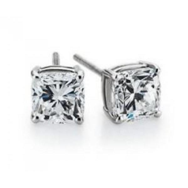 Cushion Cut Stud Diamond Ladies Earrings 2 Carats White Gold - Stud Earrings-harrychadent.ca